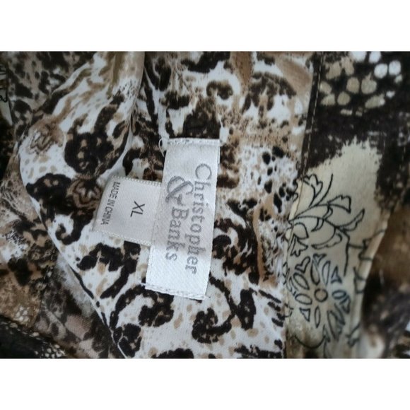 Christopher & Banks 3/4 Sleeve Brown, Tan, & White Floral Blouse Size Medium - Picture 4 of 5